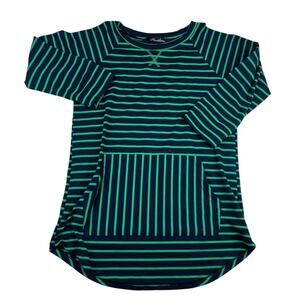 Hawthorne Shirt Womens Small Green Blue Striped Pockets Long Sleeve Stretchy